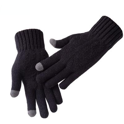 Winter Men Knitted Gloves Touch Screen Thicken Warm Plain Male Outdoor Cycling Cold-proof Gloves