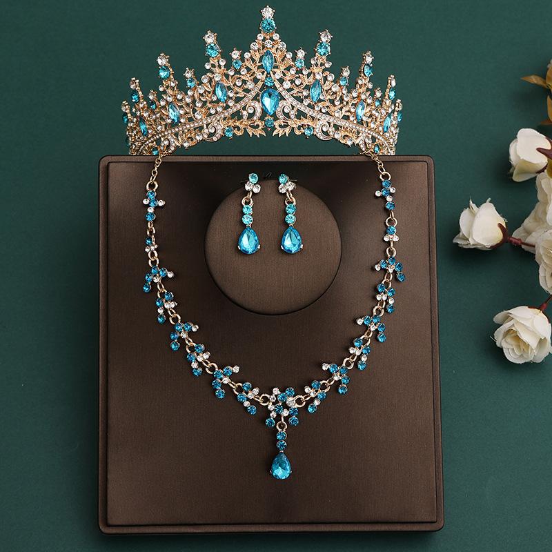DIEZI Baroque Bridal Rhinestone Crown Tiara For Women Girls Wedding Princess Queen Crystal Tiaras Necklace Earrings Jewelry Sets