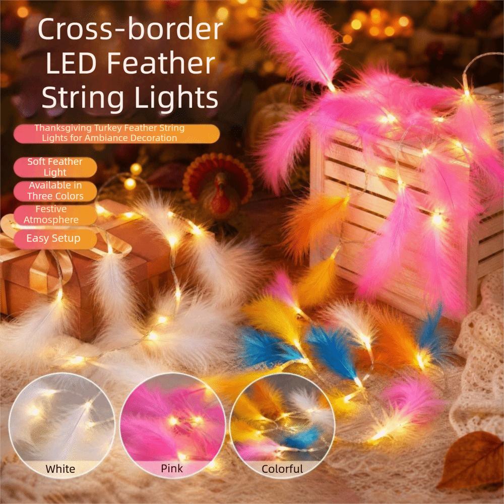 Feather Design Feather Led String Light Multi-Color Garland Christmas  Thanksgiving
