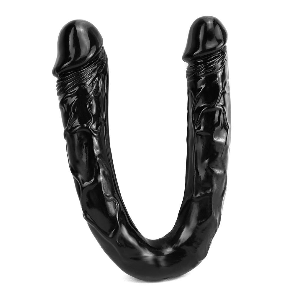 Black Double Head Dildo Dick Realistic Blood Vessel Imitation Penis Imitator for Man Woman No Vibrator Masturbation Adult Toys
