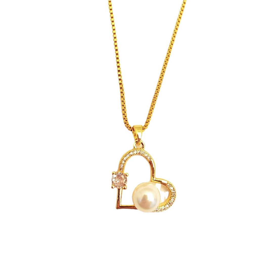Love Necklace Women'S Simple Versatile Temperament Zircon Pearl Heart Pendant Clavicle Chain