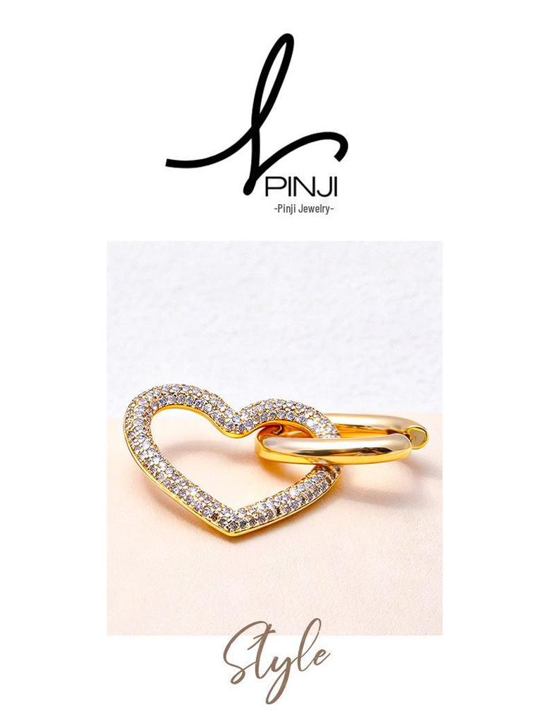 18K Gold-Plated Heart-Shaped Zircon Stud Earrings - European & American Fashion