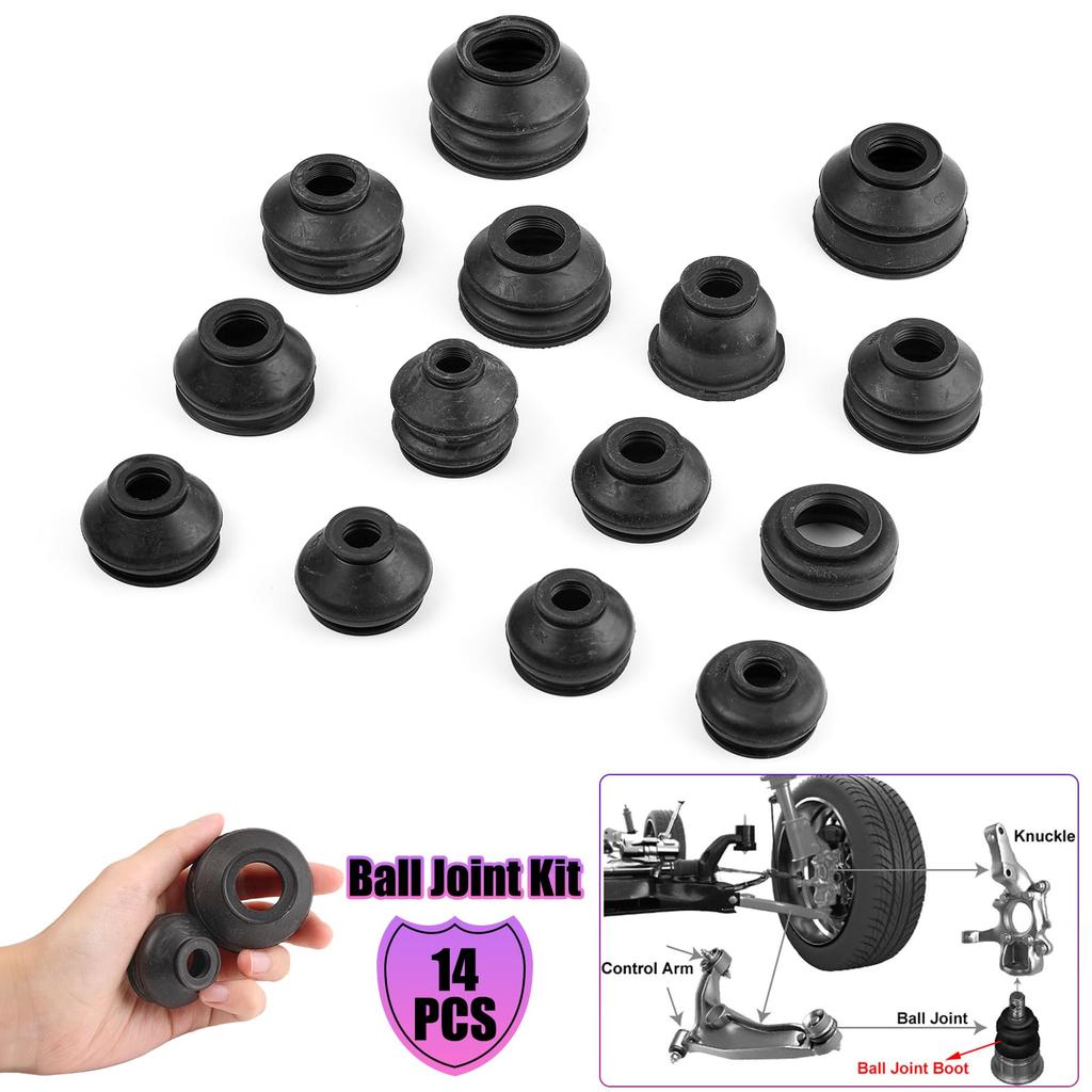 Ball Joint Kit 14pcs Universal Rubber Tie Rod End Suspension Steering Ball Joint Boots Dust Protector Cover Steering Accessory Replacement Kit