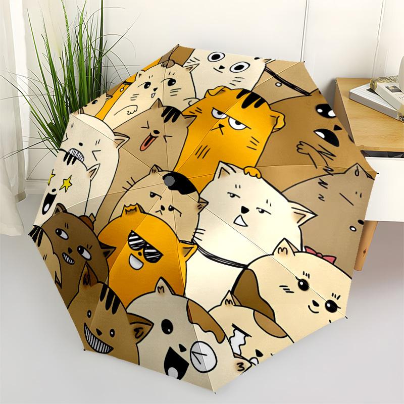 1pc Cats, Cartoon Automatic Folding Umbrella - Compact 8-Rib Design, Durable Plastic & Iron, Lightweight for Outdoor Daily Use056