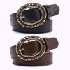 Women's Retro Vintage Leather Belt, Bronze Oval Buckle, Perfect for Jeans & Dresses