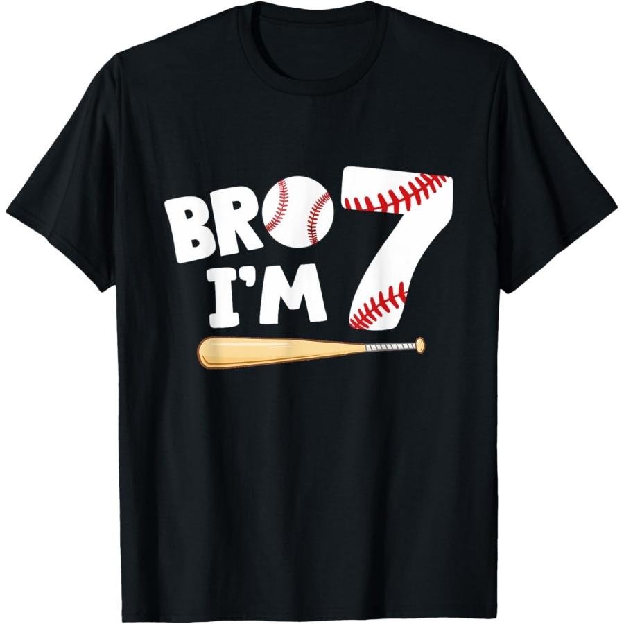 7th Birthday Shirt Boy Bro I m 7 Year Old Baseball Theme T-Shirt(1) S