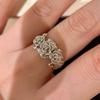 Art Palace-stijl zilveren ringen met ingelegde diamanten rozenbloesems, vintage mode bloemenring, perfect als cadeau.