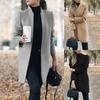 Bürodame Herbst Einfarbig Stehkragen Wolliger Langer Mantel Übergröße Strickjacke