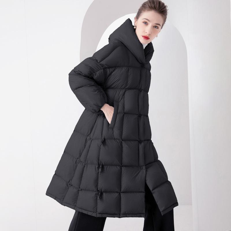 European Warm Quilt White Duck Down Jacket Women's Medium and Long Winter New Knee Thickened Loose Coat