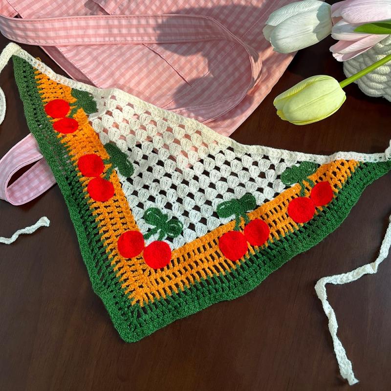 Elegant Knitted Triangle Scarf Headband For Women  Cherry Pattern Hair Band Headscarf Hair Accessories Skirt Butt Curtain