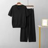 Cross-Border Summer Fashion Knitting Suit Over fit knit Top Two-piece Set High Waist Drape Straight Casual Trousers