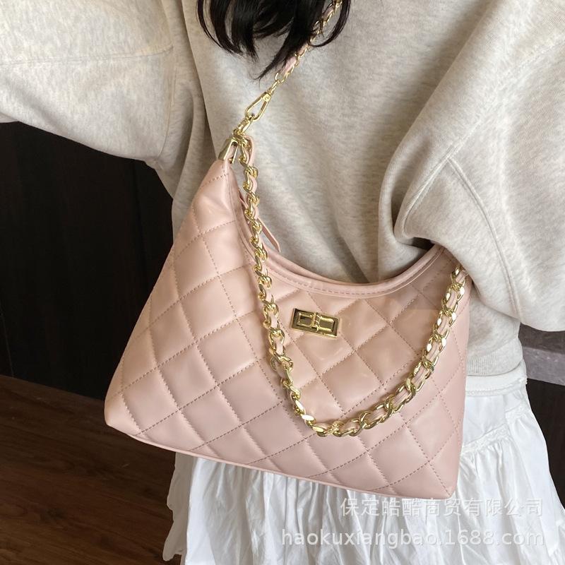 Rhombus Chain Bag Women's Spring and Summer 2025 New Casual Foreign Style Niche Design Versatile Single Shoulder Crossbody Bucket Bag