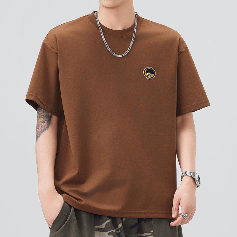 Summer American Heavy Craftsman Short Sleeve Men's Embroidered Round Neck Loose T-shirt Short T-shirt