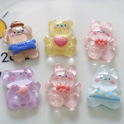 5pcs Random Cute Cartoon Transparent Small Animals Fridge Magnets Little Rabbits Kittens and Bears Shaped DIY Resin Accessories
