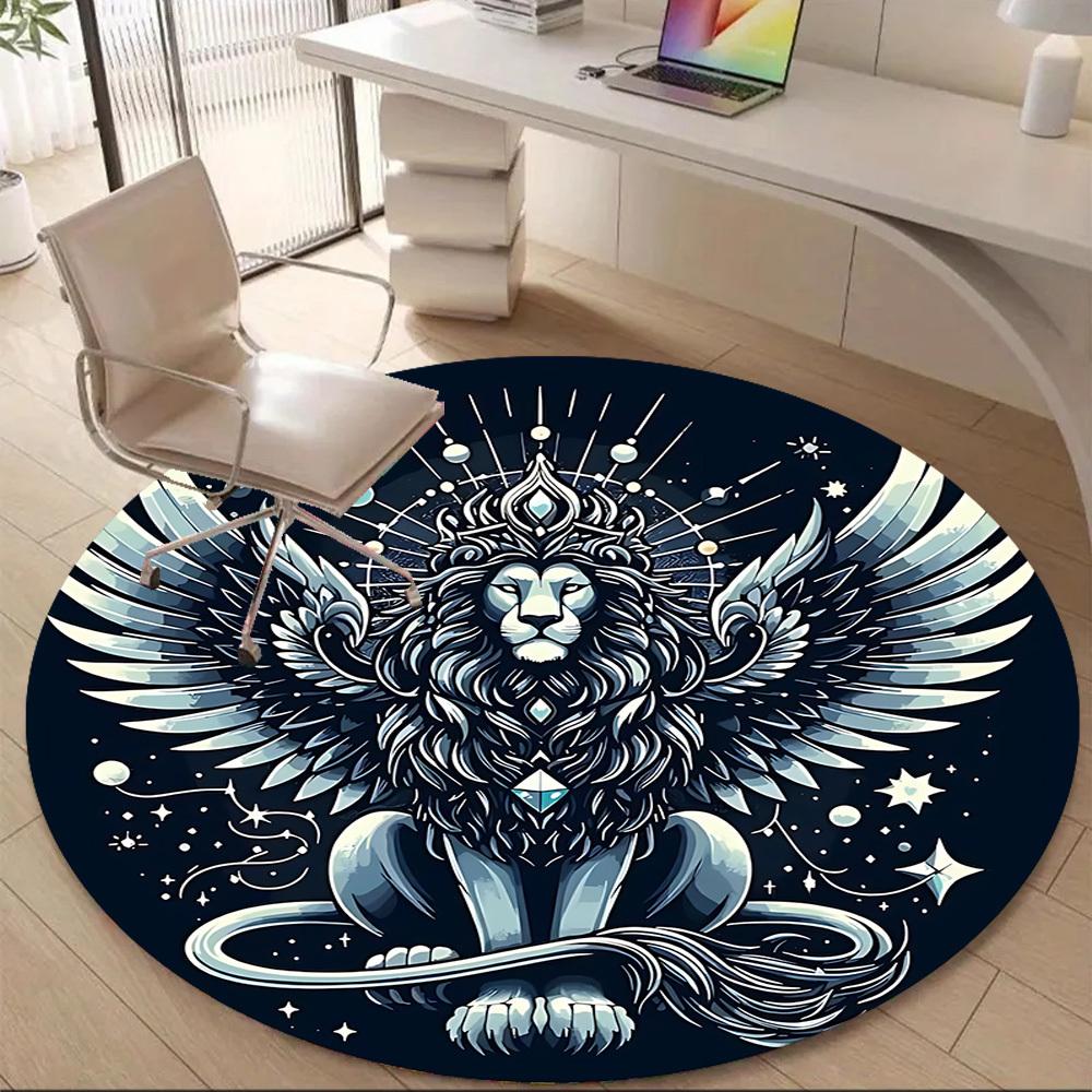 1 Stück geflügelter Löwe Büro runder Teppich, Matte geeignet für Büro, unter Bürostühlen Schlafzimmer Wohnzimmer Heimdekoration, Zimmer Dekoration