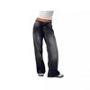 Women's Retro Low Waist Washed Straight Leg Jeans - Wide Leg Autumn Denim Pants