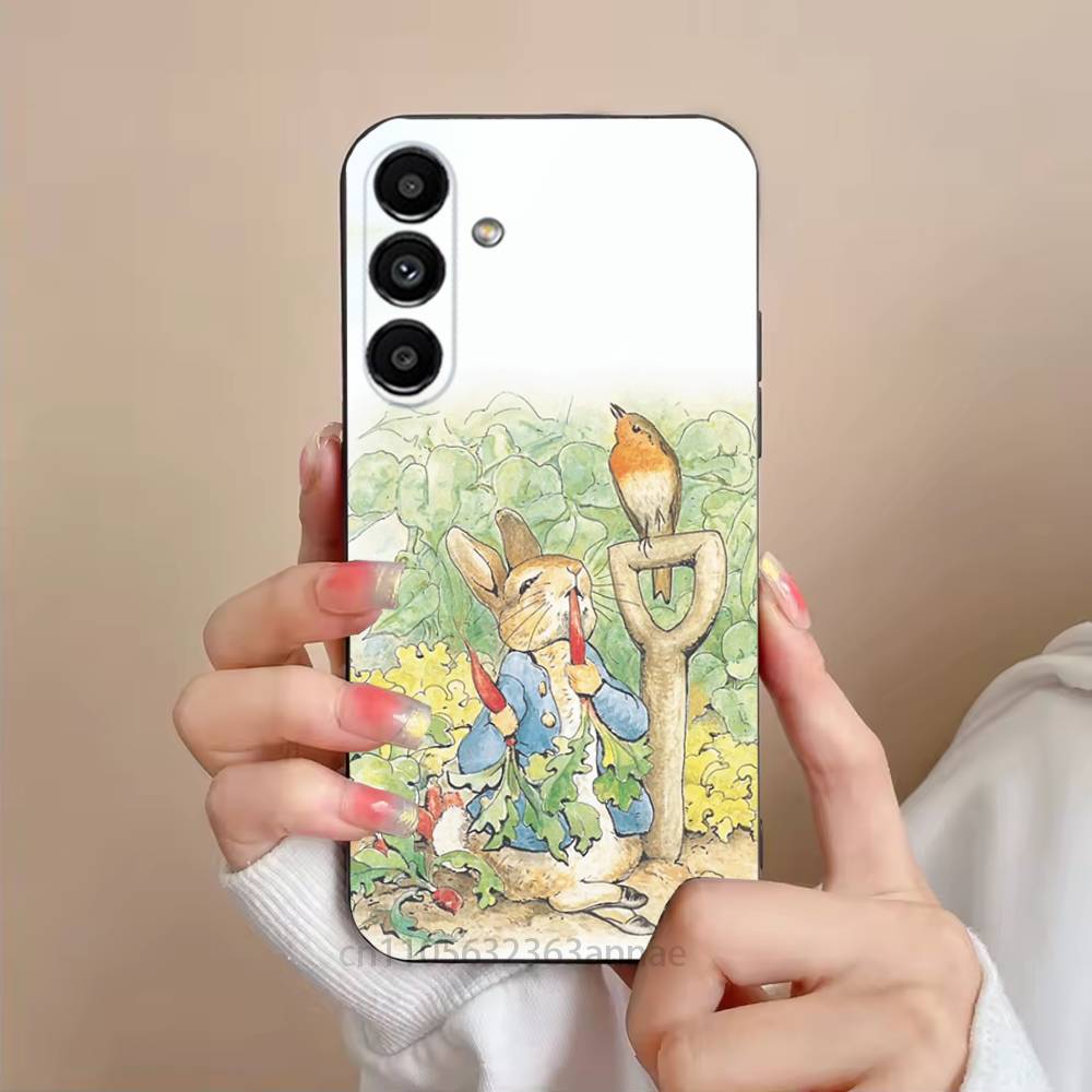Cute P-PeterS Rabbit Phone Case For Samsung S25,24,23,22,21,S20,Ultra,Plus,FE Black Soft Cover