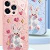 Three-dimensional Bunny iPhone16 Pink Glass Case Apple 17promax Fine Hole All-inclusive Mobile Phone Case