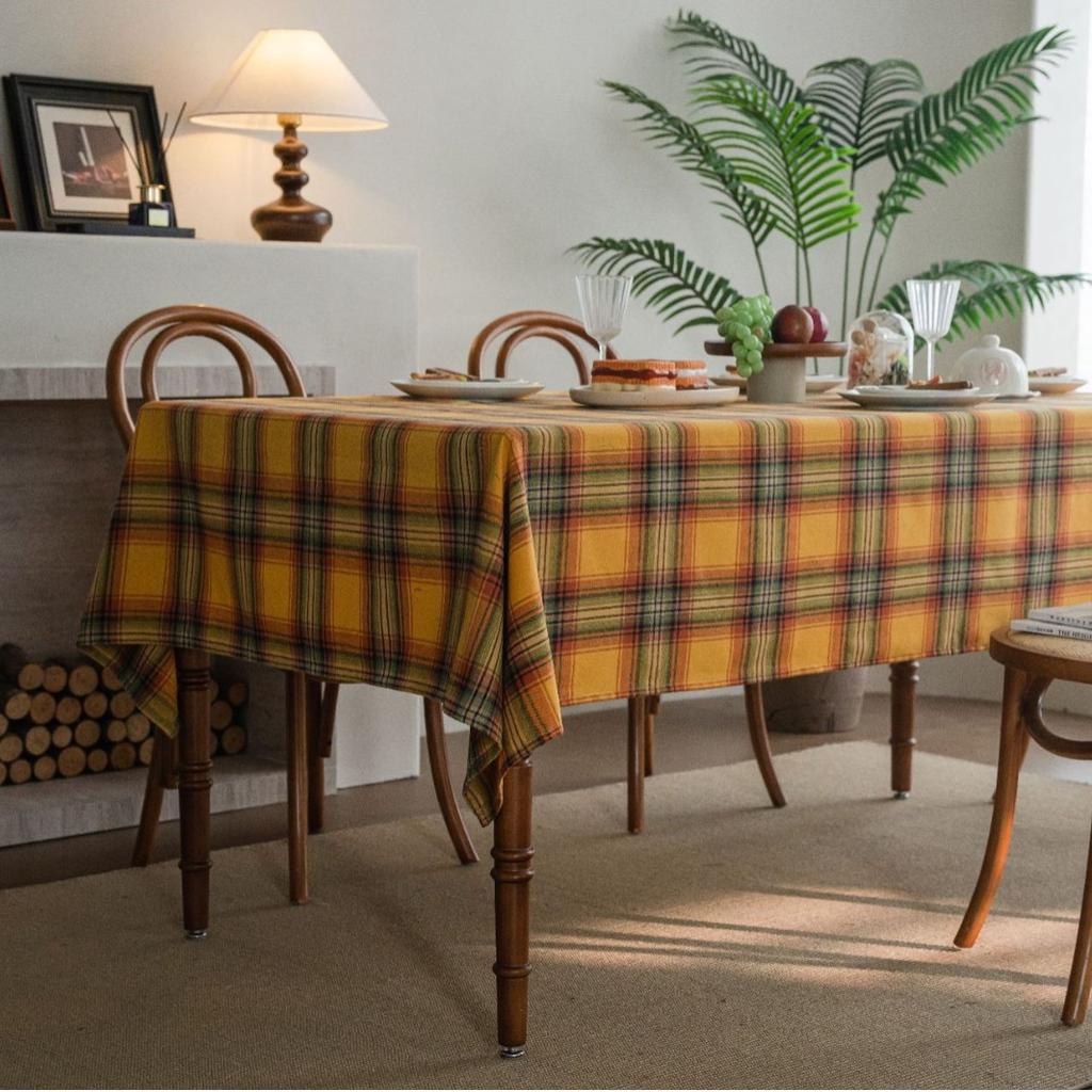 Rectangular Dust-Proof Tablecloth Color Woven Yellow Checkered Thanksgiving Tablecloth Household Decoration Tablecloth
