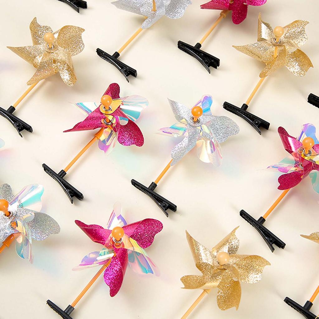 Zarter Ponyclip Windrad Y2K Haarspangen Clip Haarnadel mit Glitzer Süße Mädchen Dame Mini Windrad (10 Stück)
