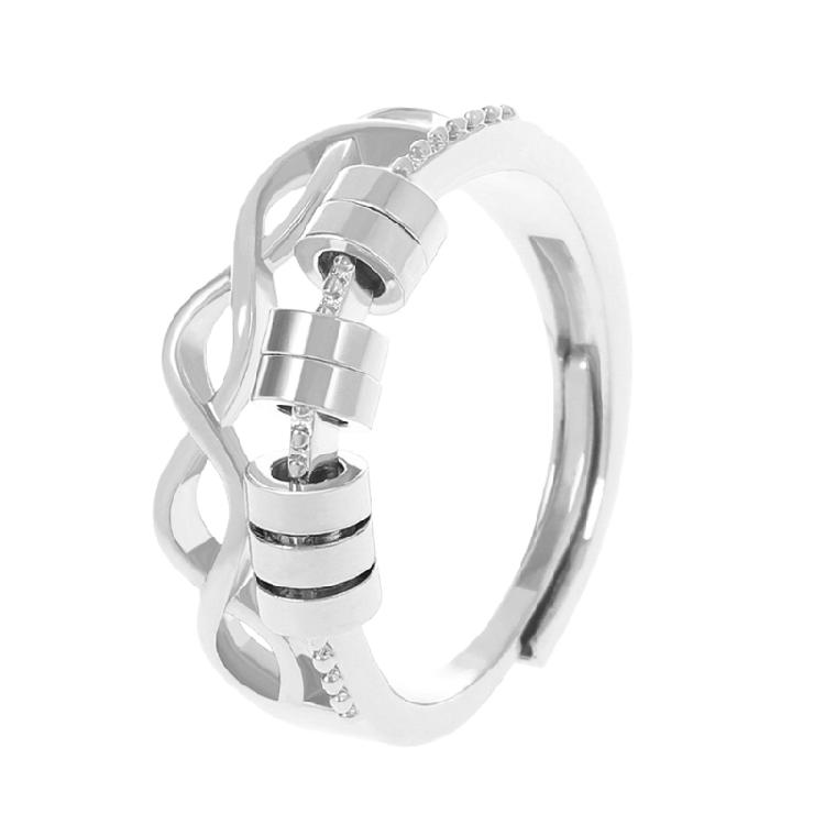 

Fashionable Gift Anxiety Ring for Women Rotating Open Spinner Ring with Beads Finger Jewelry Daily Wear