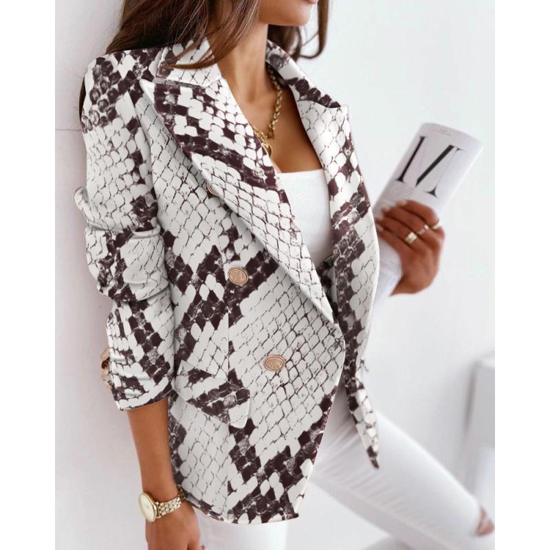 New Autumn Winter Long Sleeve Double-Breasted Printed Blazer Jacket 2025 Fashion Printed Suit Jacket