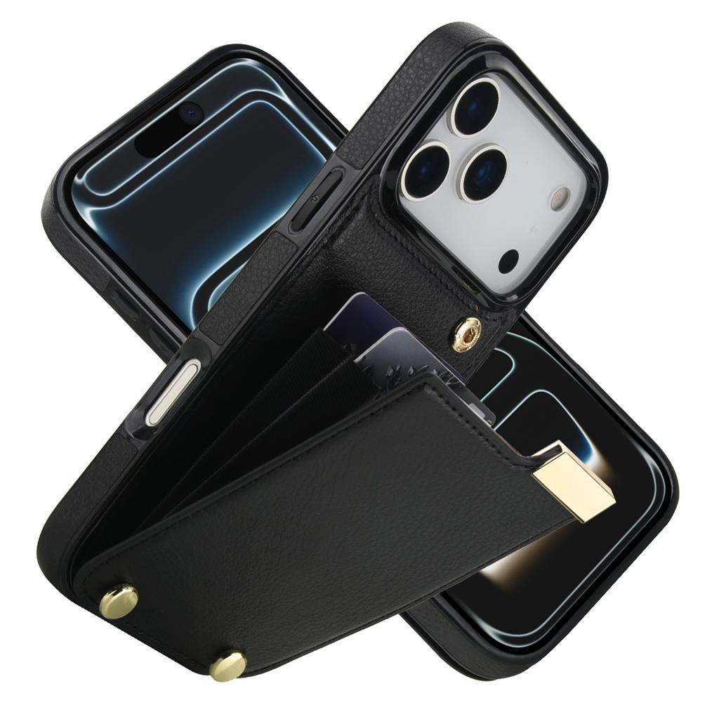 For iPhone 17 Pro Max Case TPU + PU Leather Hardware Decor Phone Cover with Card Holder