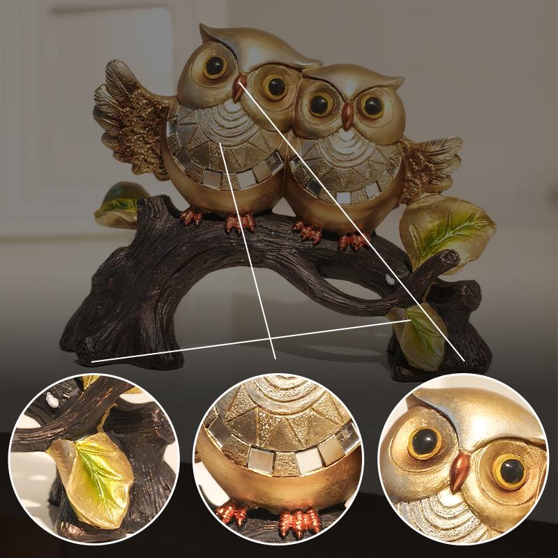 Owl on stump statue, resin animal craft ornament, home decoration for bedroom, living room, study, entryway, and tabletop