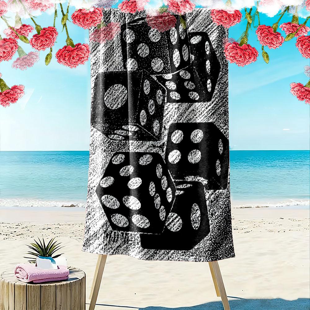 Rolling black dice artistry Print beach towel, quick drying, suitable for travel, outdoor sports, jogging, the beach and swimming, gift