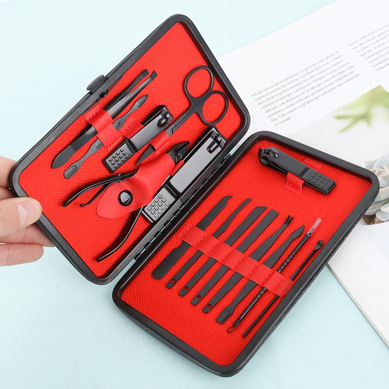 24-Piece Black & Red Manicure Set: Complete Nail Clipper and Beauty Tools Kit