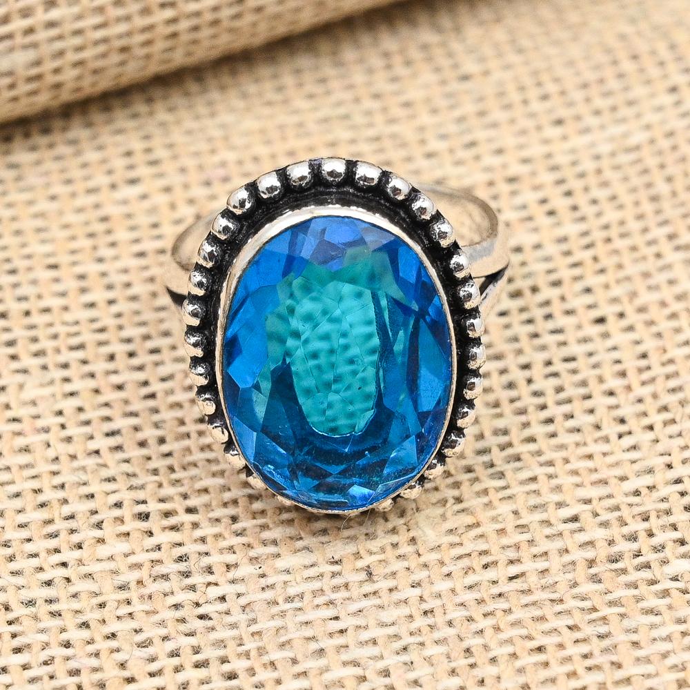 Blue Topaz Gemstone Handmade Jewelry Solid 925 Sterling Silver Ring