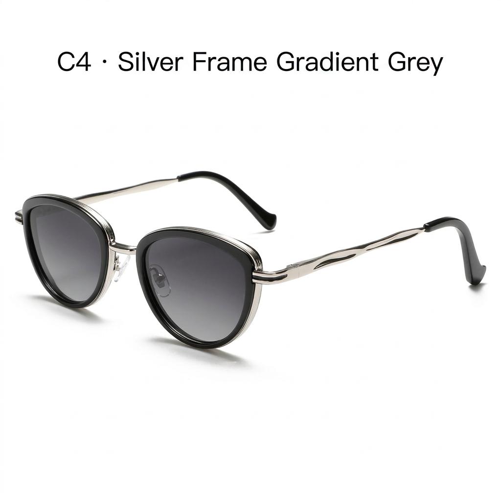Cat Eye Polarized Sunglasses For Men Women, Uv400 Protection Tac Lens Trendy Metal Frame Sun Glasses For Driving Travel Style