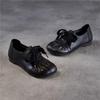 Johnature Handgefertigte Retro-Damen-Schuhe aus echtem Leder mit weicher Sohle, bequeme Schnürschuhe mit Falten und niedrigem Absatz