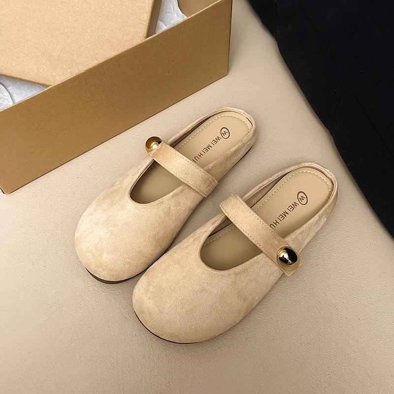 

Женские мягкие подошвы весна 2025 новые туфли-полушлепанцы с закрытым носком на одном педале, шлепанцы с юбкой 40 абрикосовый