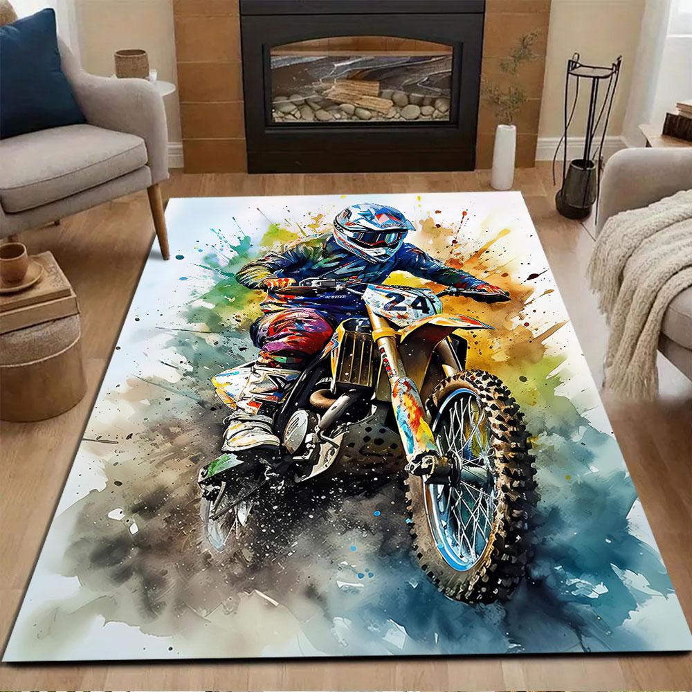 Motocross Splash Art Patterned carpet, non slip mat suitable for living room and bedroom sofas