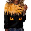 Women's Halloween 3D Printed Pumpkin Face Bat Long Sleeve Shirt Autumn Loose Casual Polyester Round Neck Fashion Casual Top
