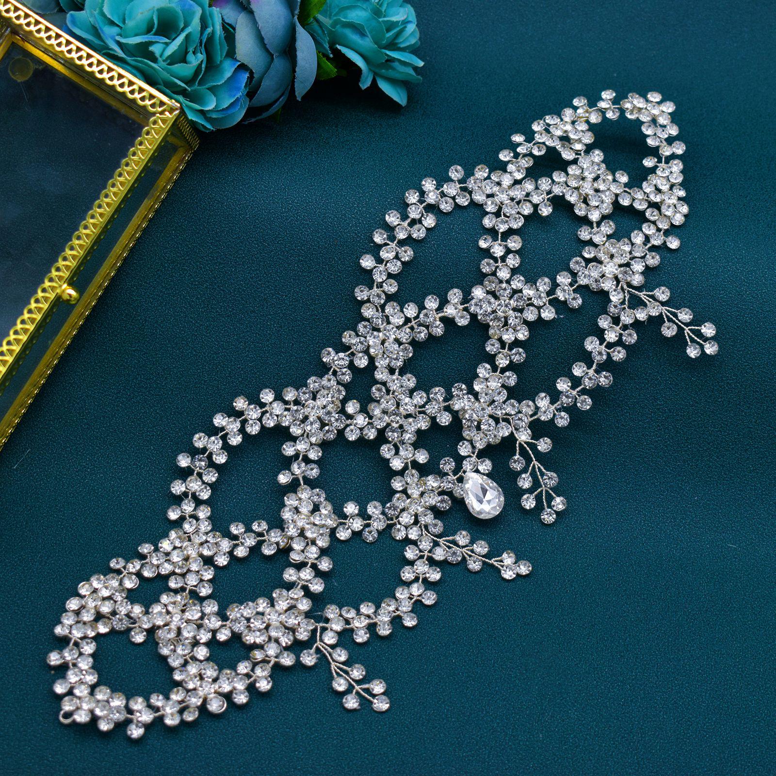 

Ручная работа Стразы Свадебная цепочка на лоб Повязка на голову - Элегантный аксессуар для прически серебряный