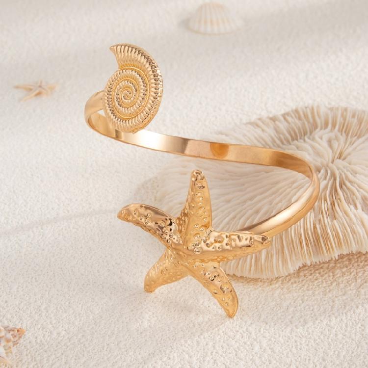 Adjustable Opening Women’s Arm Cuff Bracelet Punk Starfish Charm Geometric Iron Jewelry Gold Tone