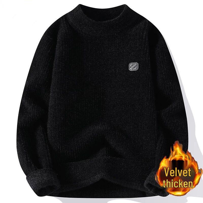 Woodpecker Men's Slim Fit Round Neck Knit Sweater - Warm Velvet Base Layer for Autumn/Winter