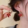 Vintage Red Color Maple Leaf Inlay Zirconl Metal Earrings For Women  Personalization Jewelry Gift