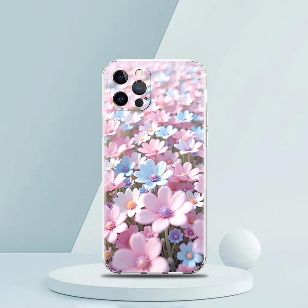 Soft TPU Transparent Phone Case Cover for iPhone 16 15 14 13 12 11 Pro Max XR 8 7 Plus XR Shell Small Flower Stars Pattern Bags