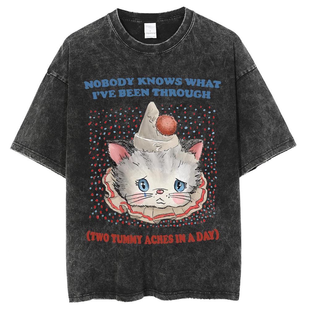 Sweetheart Cute Cat Print Women T-Shirt Oversized Wash Couple Short Sleeve Y2k Student Affordable Top High Quality