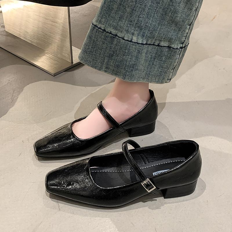 Mary Jane Shoes Women's Spring New Spell Silver Square Head Thick Heel Light Mouth Single Shoes Versatile High Heels Women