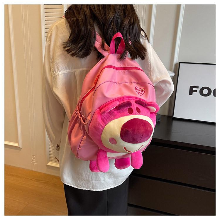 2023 New Canvas Large Capacity Double Shoulder Backpack Cartoon Trendy Cute Pink Girl Bag Tide