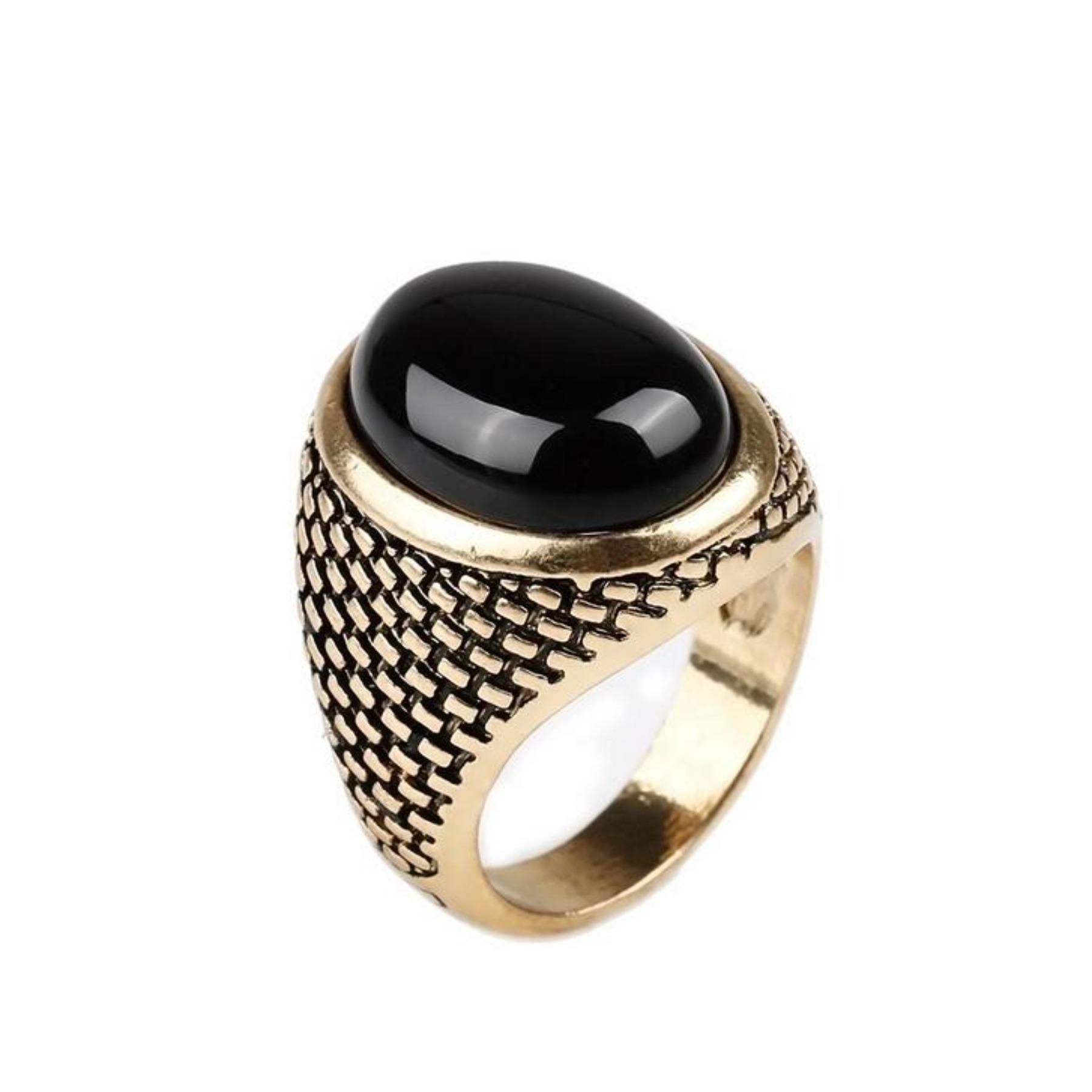 Винтажное Панк Мужское Кольцо Кольцо с Черным Камнем Модное Овальной Формы Черное Мужское Кольцо 17