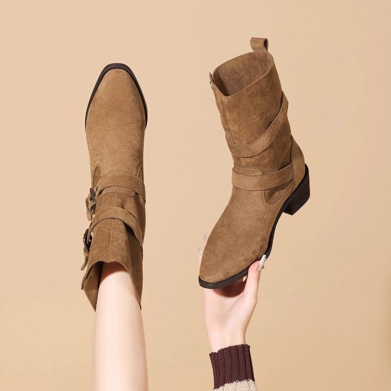 

Coarse Heel Belt Buckle Martin Boots Northwest Holiday Style Platform Western Boots Soft Leather Fashion Brown Two Wear Short Boots 40 верблюд