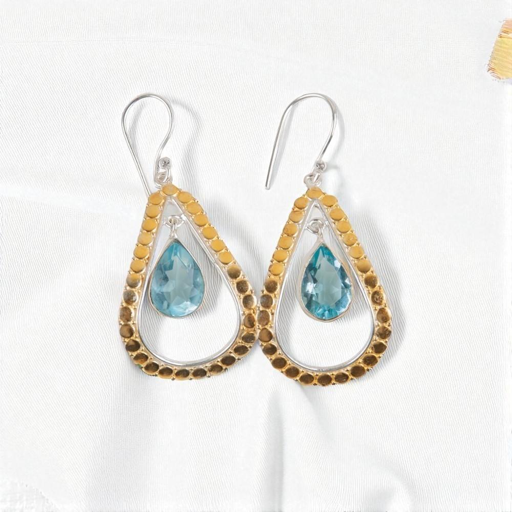 

Sky Blue Topaz Gemstone 925 Sterling Silver Jewelry Handcrafted Earrings 2.27 EE-82-11