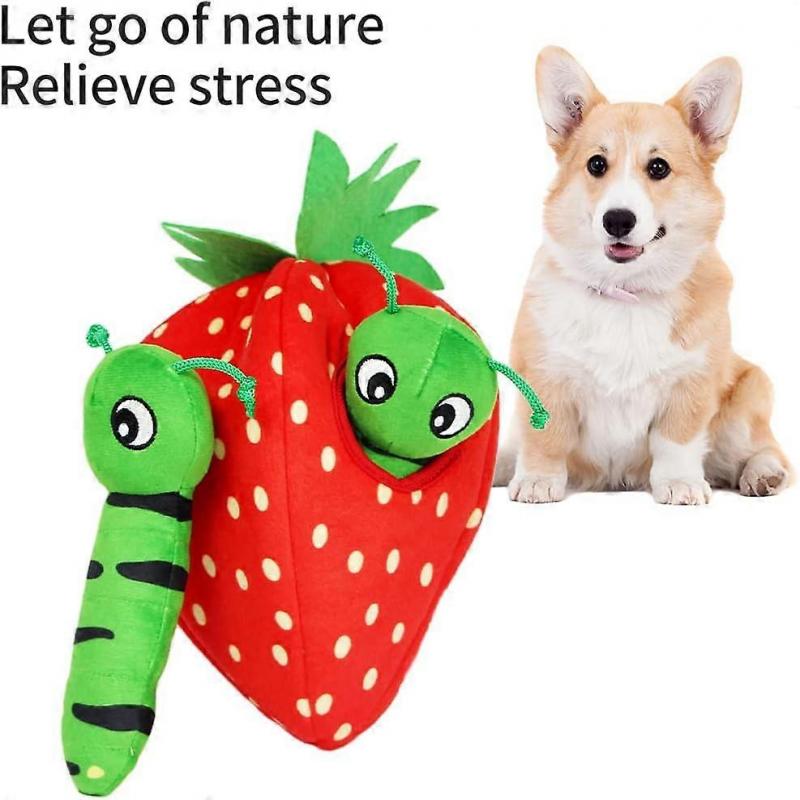 Interaktives Hundespielzeug, Versteckspiel-Hundespielzeug, quietschendes pädagogisches Plüsch-Haustierspielzeug, Erdbeeren
