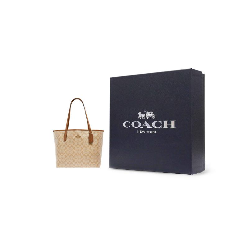 New COACH City Coated Canvas With Leather Tote Bag Shopping Bag Shoulder Bag Handbag Women's Milk Tea Beige 5696-IMNLJ