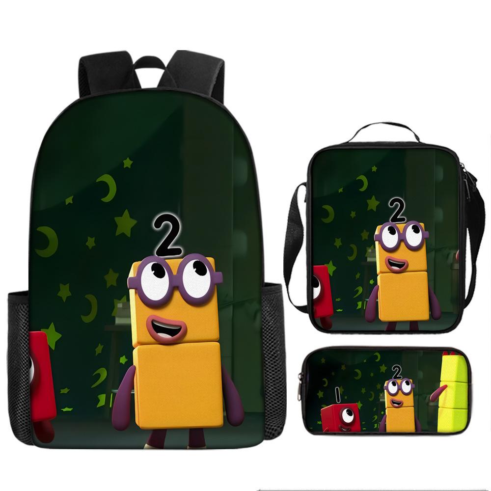 Digital Building Block Numberblocks School Bag Large Capacity Polyester Backpack Satchel Bag Pencil Bag Backpack Three-Piece Set